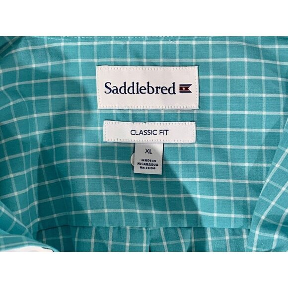Saddlebred Mens Classic Fit Cotton Turquoise Checkered Long Sleeve Shirt NEW XL - Picture 4 of 9